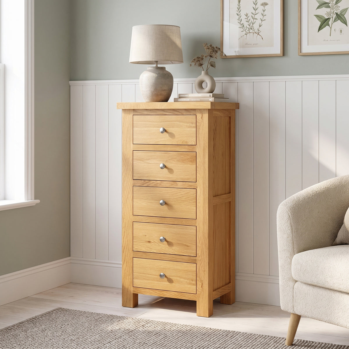 Drayton Oak 5 Drawer Wellington