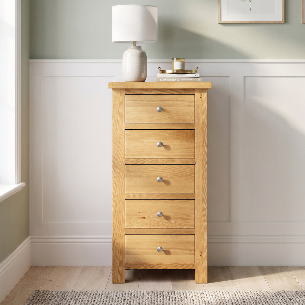 Drayton Oak 5 Drawer Wellington
