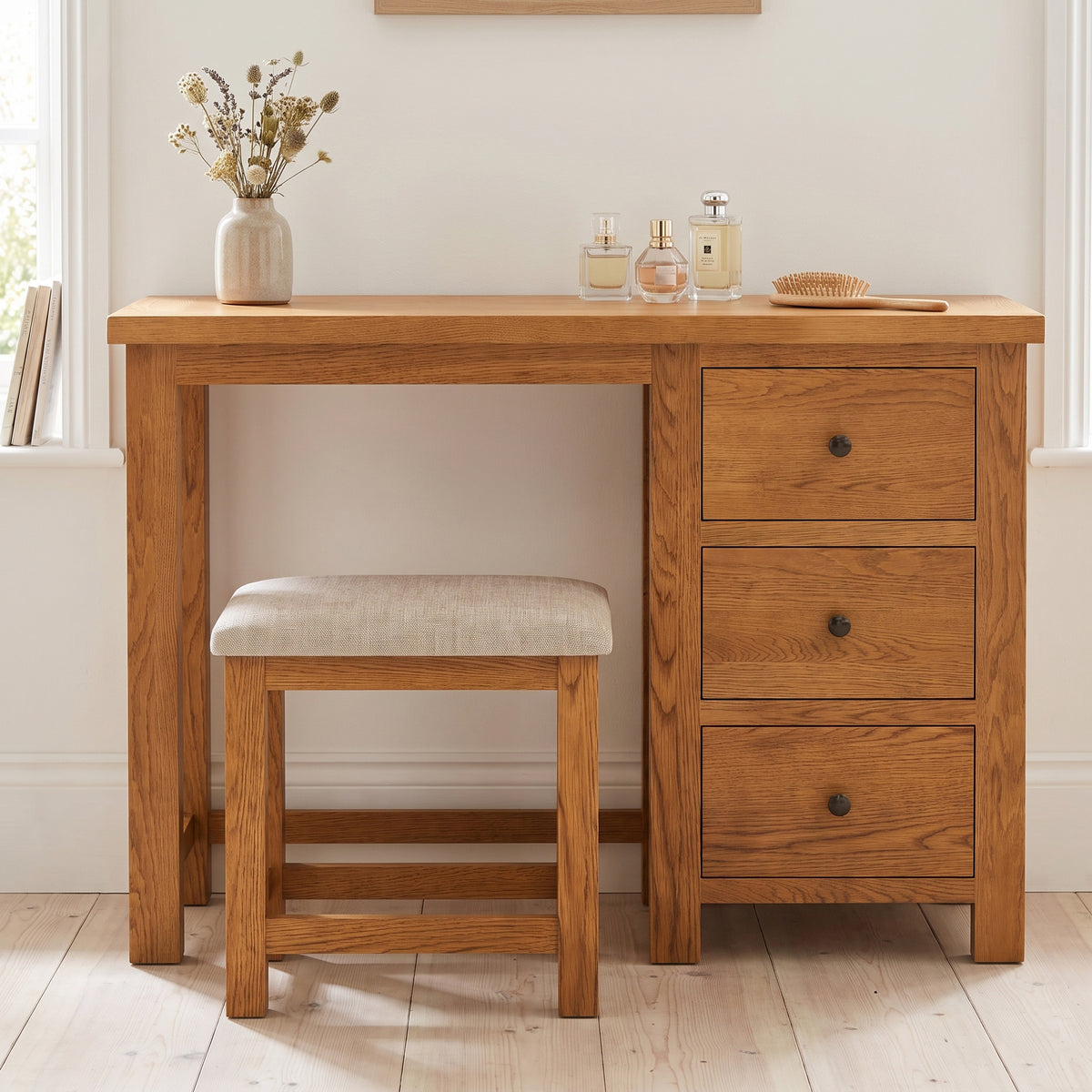 Drayton Rustic Single Pedestal Dressing Table and Stool - Bridgnorth Furniture