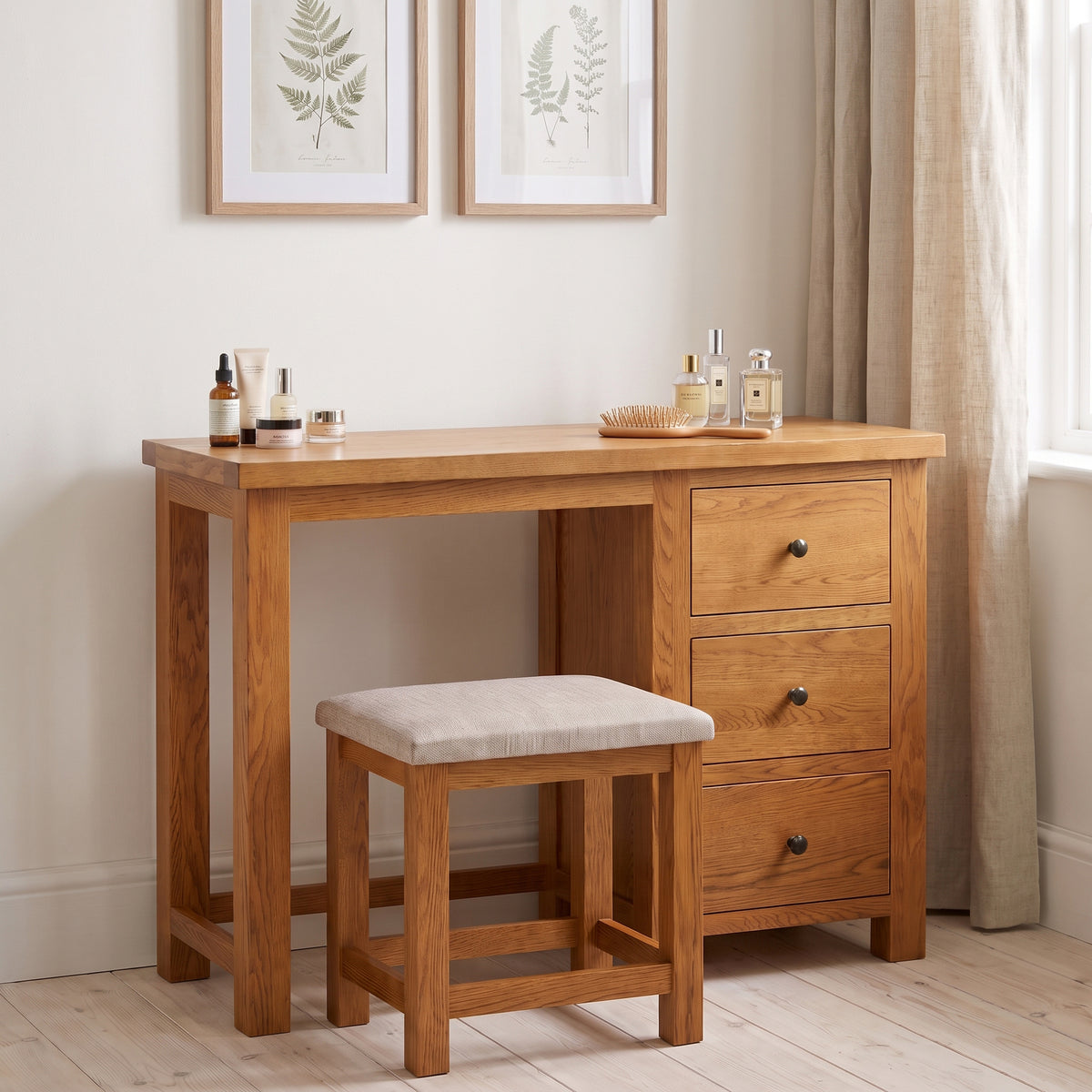 Drayton Rustic Single Pedestal Dressing Table and Stool - Bridgnorth Furniture