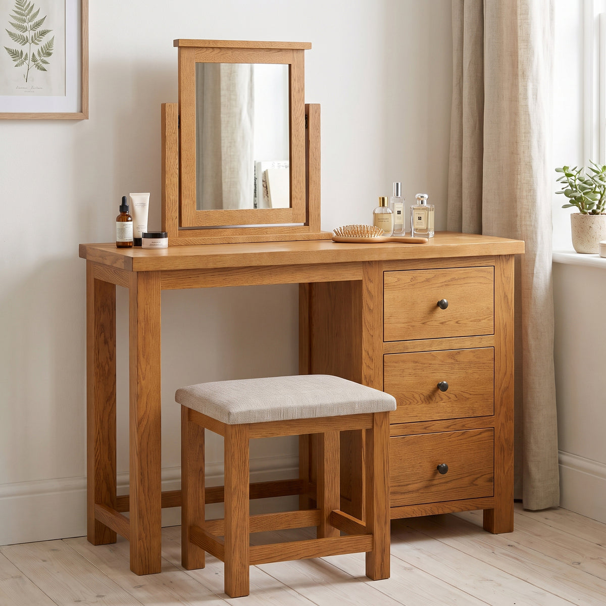 Drayton Rustic Single Pedestal Dressing Table and Stool - Bridgnorth Furniture