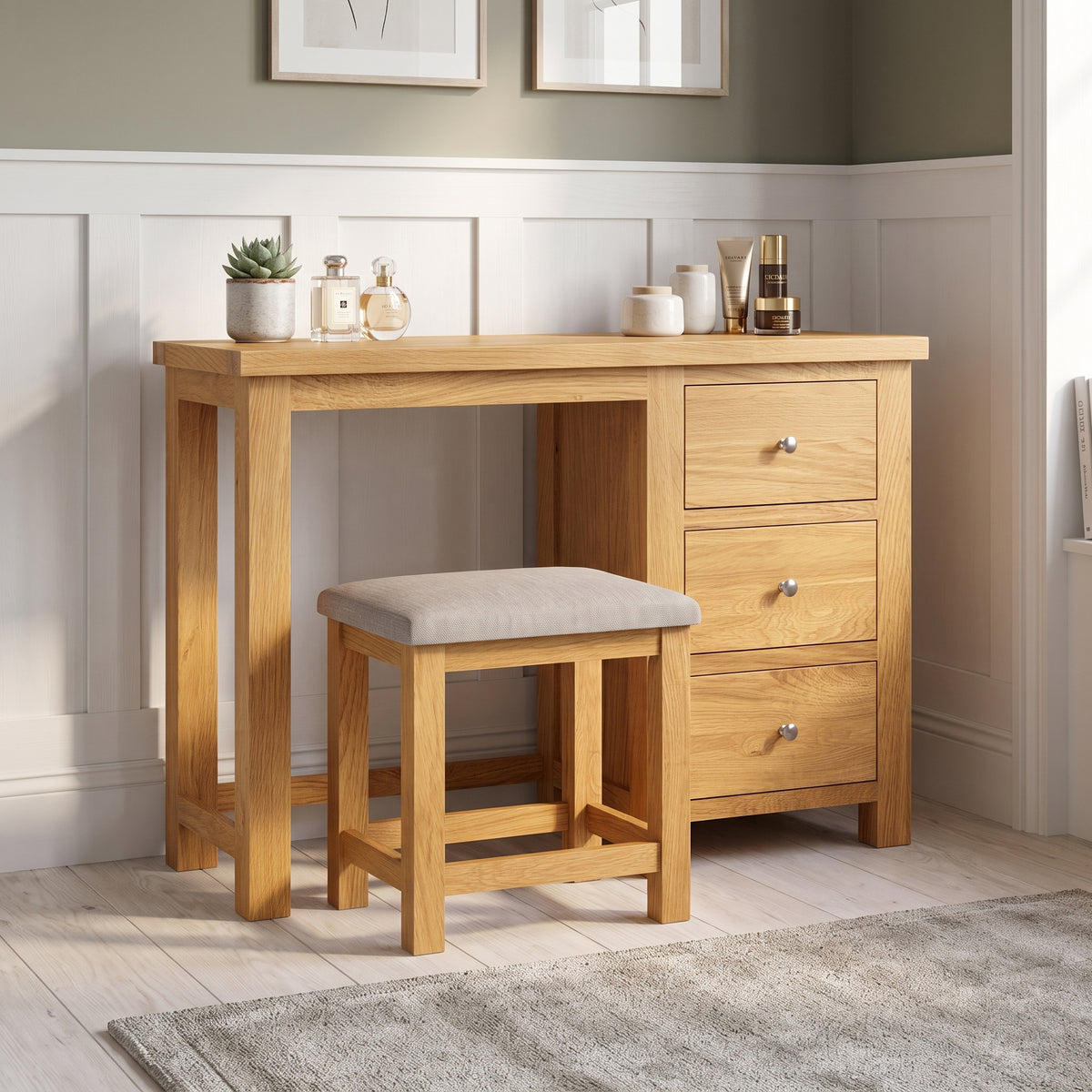 Drayton Oak Single Pedestal Dressing Table and Stool