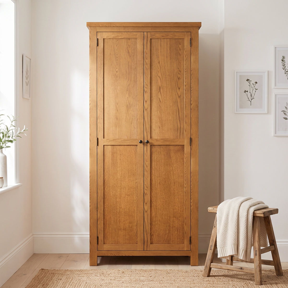 Drayton Rustic Oak All Hanging Double Wardrobe - Bridgnorth Furniture