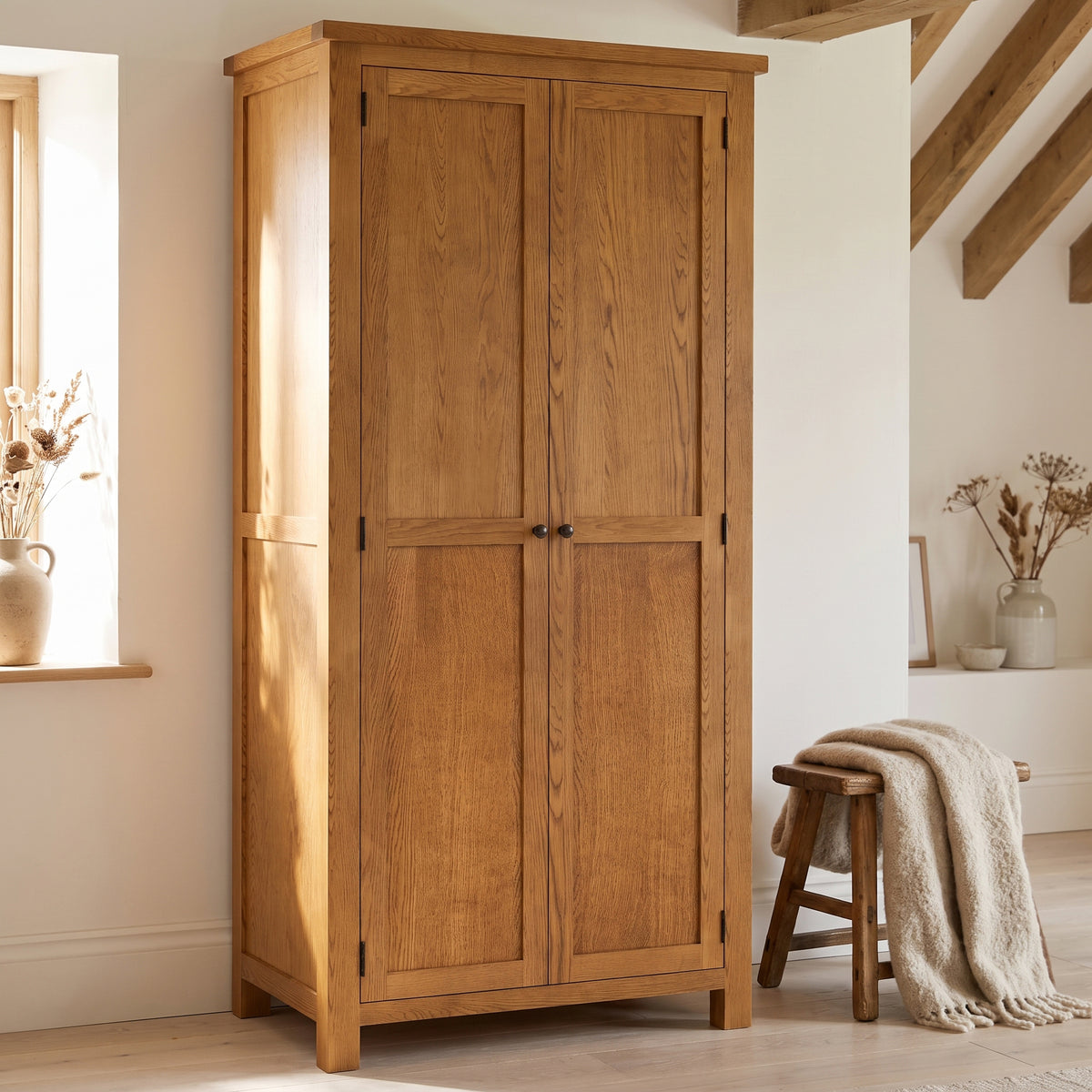 Drayton Rustic Oak All Hanging Double Wardrobe - Bridgnorth Furniture