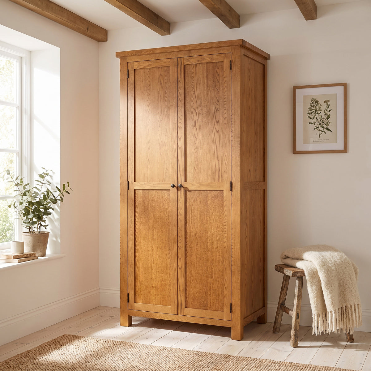 Drayton Rustic Oak All Hanging Double Wardrobe - Bridgnorth Furniture