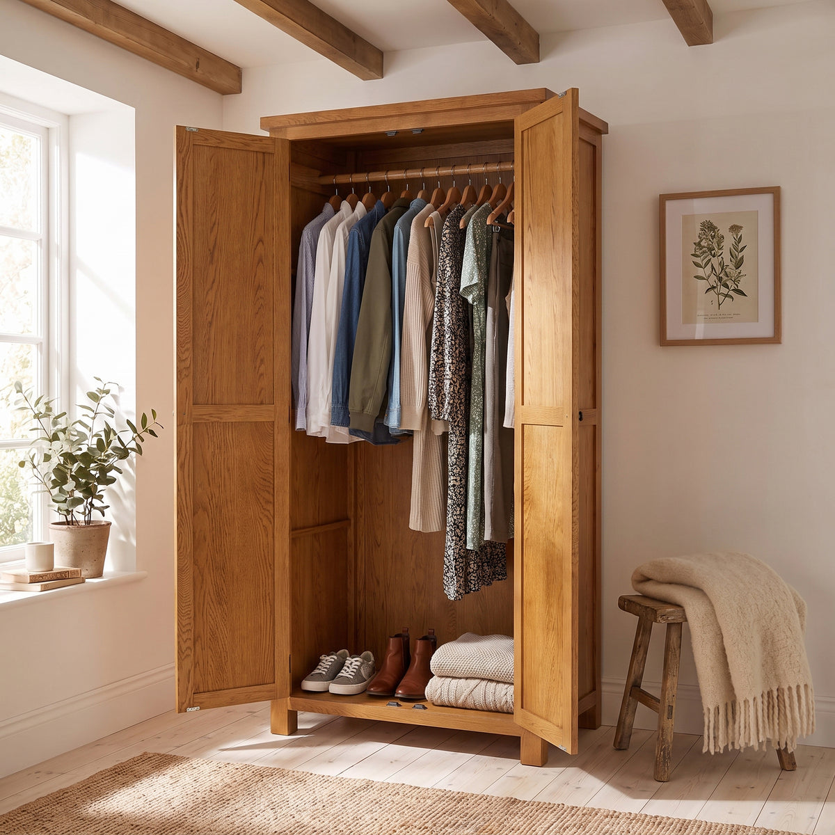 Drayton Rustic Oak All Hanging Double Wardrobe - Bridgnorth Furniture