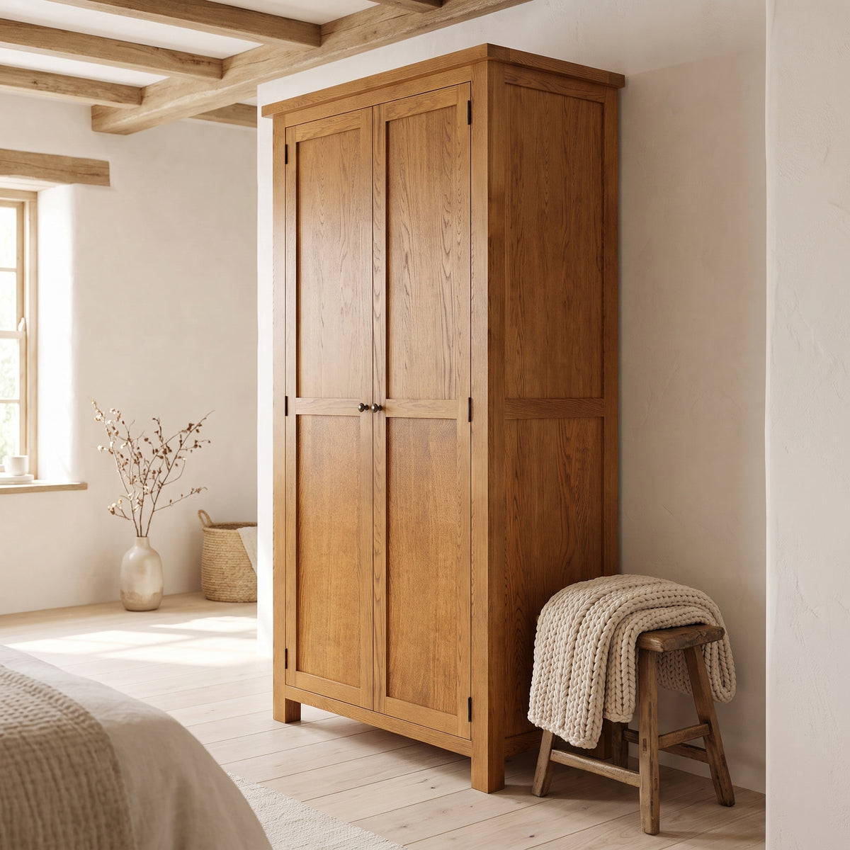 Drayton Rustic Oak All Hanging Double Wardrobe - Bridgnorth Furniture