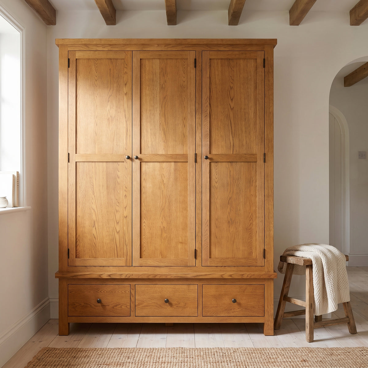 Drayton Rustic Oak Triple Wardrobe With Drawers - Bridgnorth Furniture