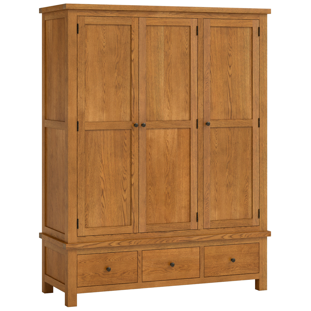 Drayton Rustic Oak Triple Wardrobe With Drawers - Bridgnorth Furniture