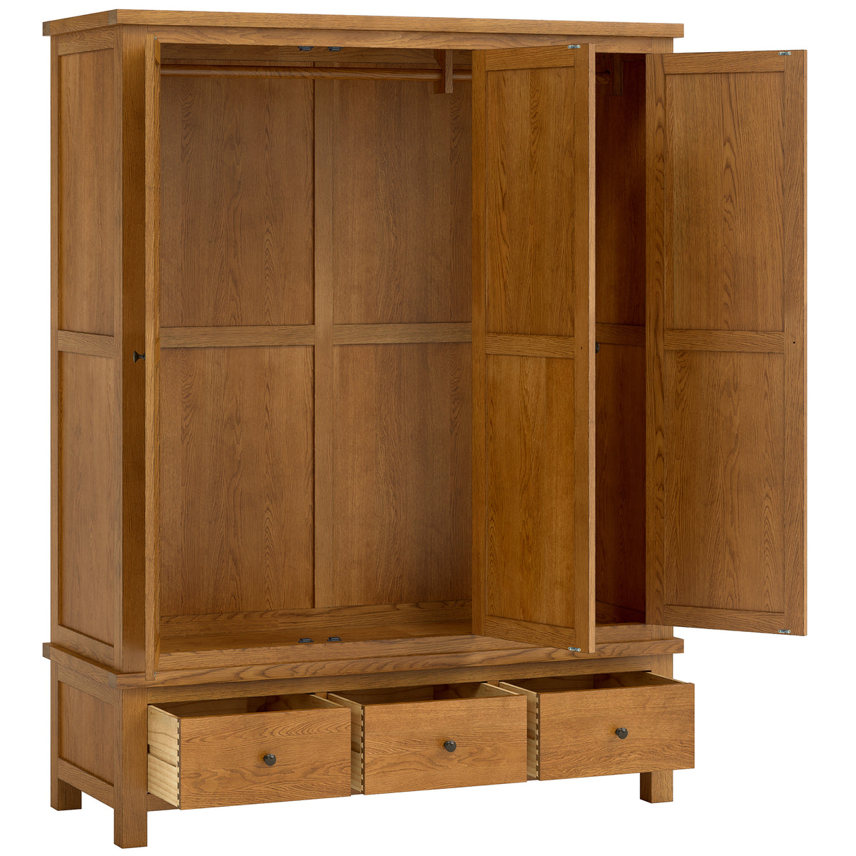 Drayton Rustic Oak Triple Wardrobe With Drawers - Bridgnorth Furniture