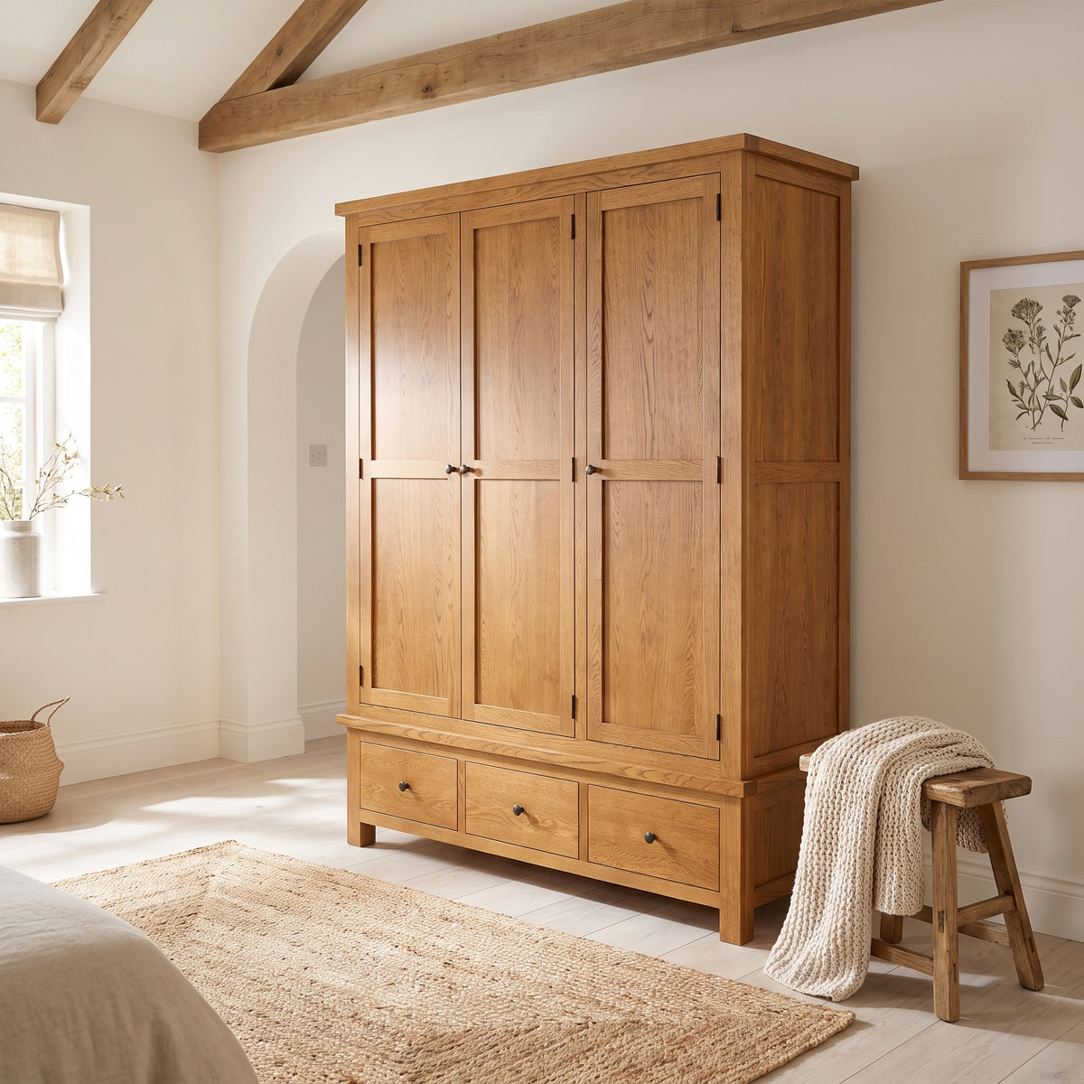 Drayton Rustic Oak Triple Wardrobe With Drawers - Bridgnorth Furniture