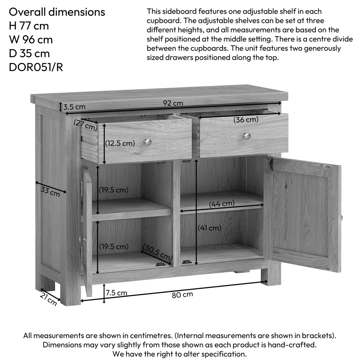 Drayton Oak 2 Door 2 Drawer Sideboard - Bridgnorth Furniture