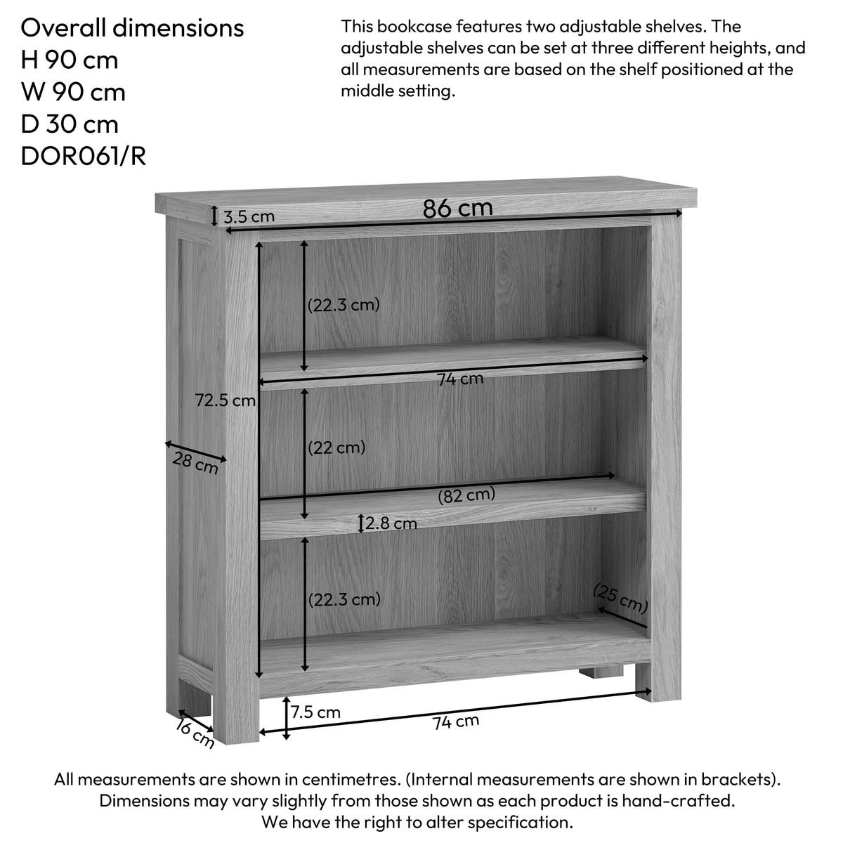 Drayton Oak 3' Bookcase - Bridgnorth Furniture