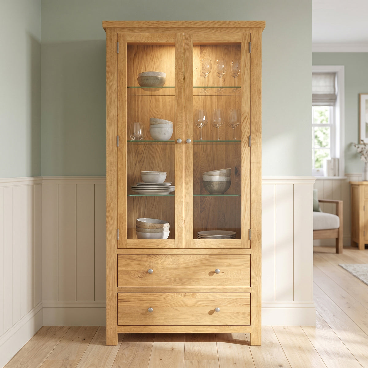 Drayton Oak Glazed Display Cabinet