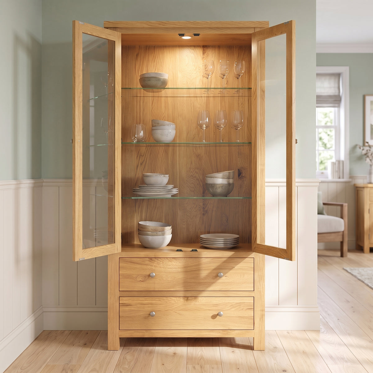 Drayton Oak Glazed Display Cabinet