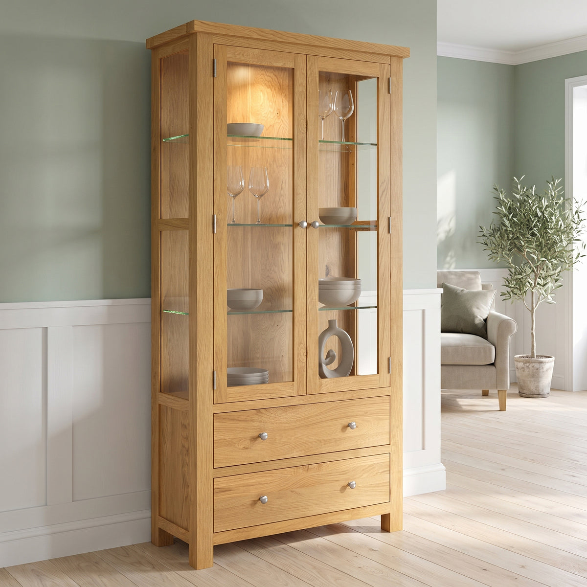 Drayton Oak Glazed Display Cabinet