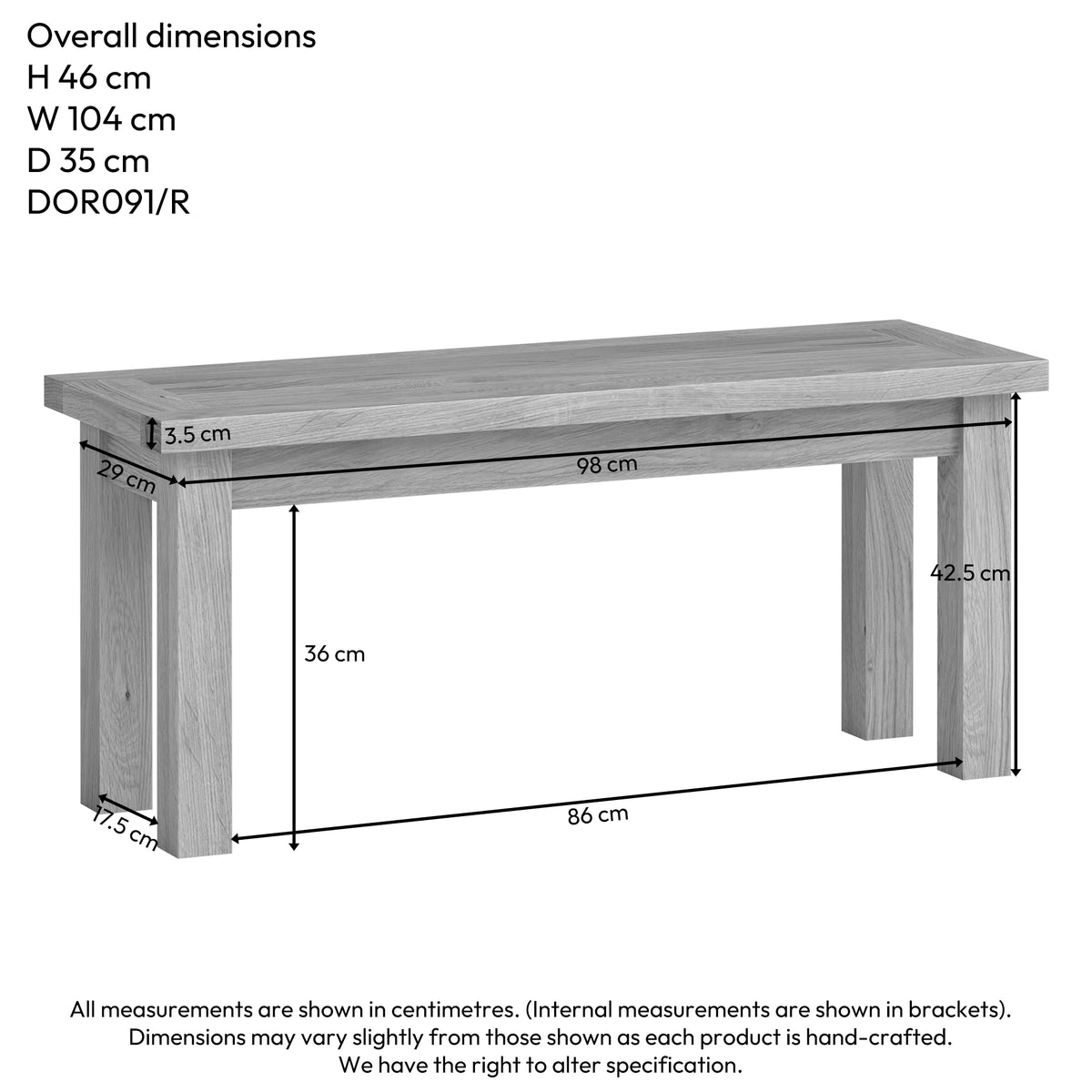 Drayton Oak Medium Dining Bench
