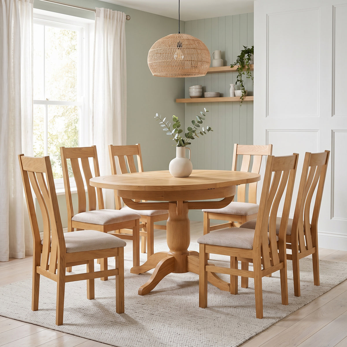 Drayton Oak Round Extending Pedestal Dining Table