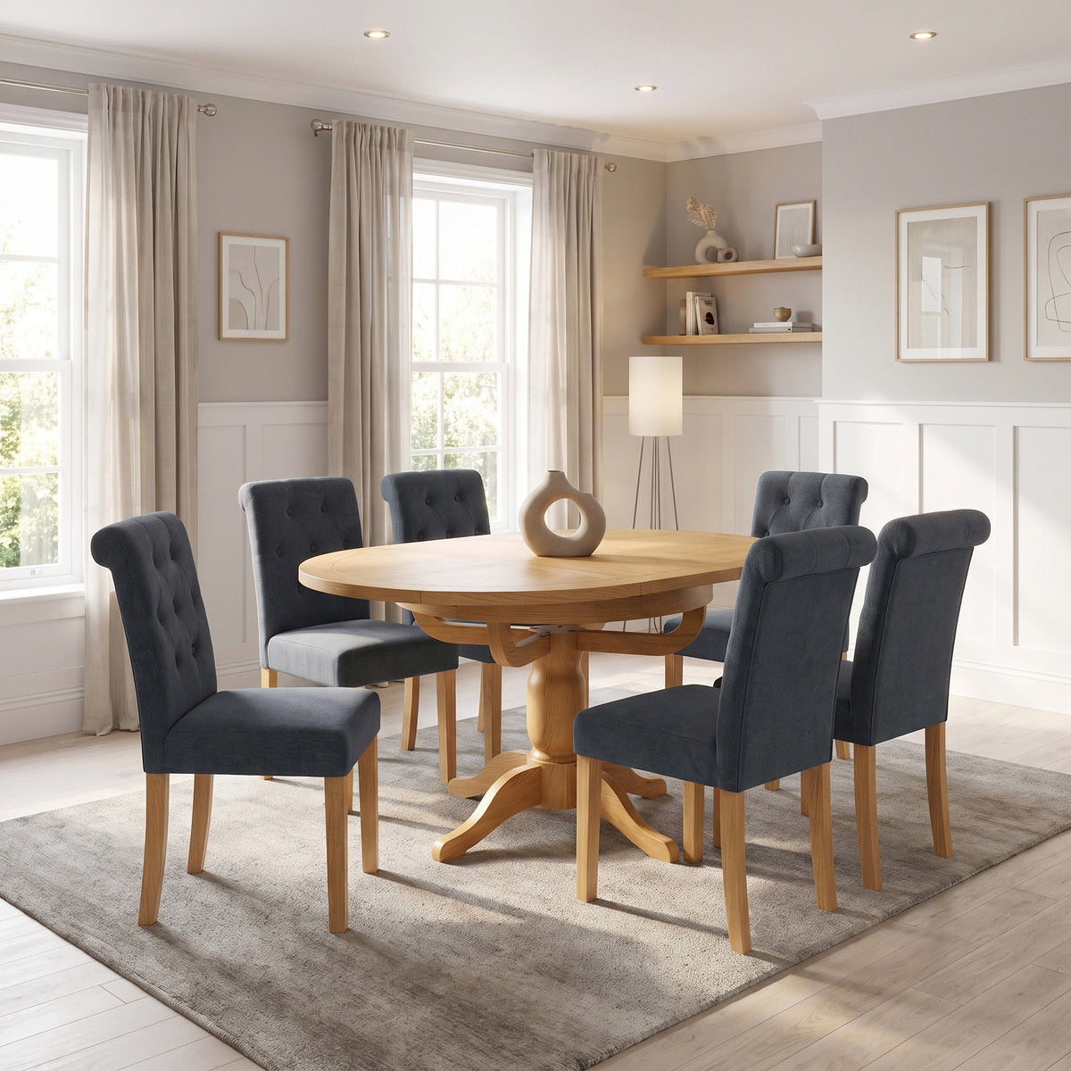 Drayton Oak Round Extending Pedestal Dining Table