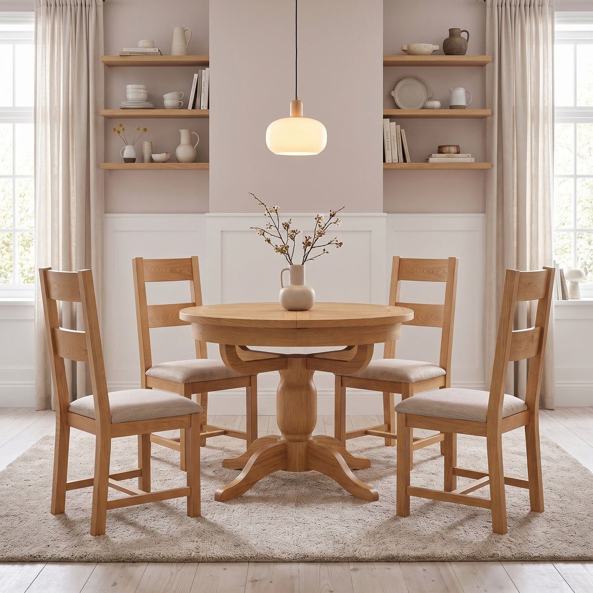 Drayton Oak Round Extending Pedestal Dining Table