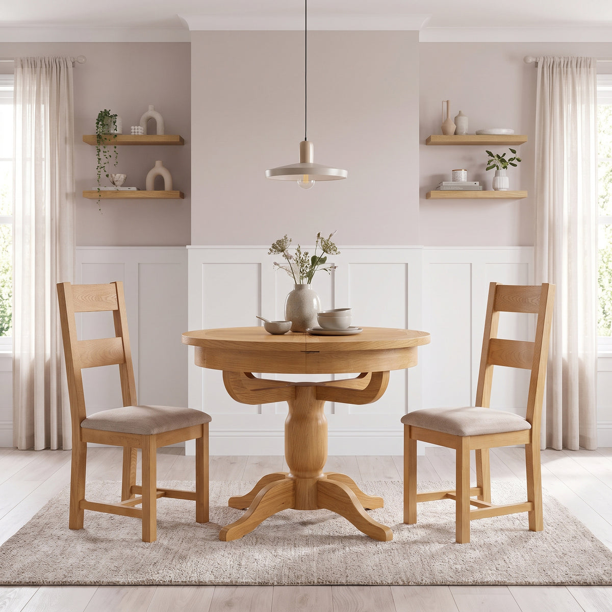 Drayton Oak Round Extending Pedestal Dining Table