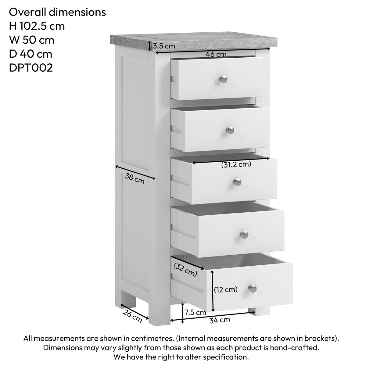 Drayton Painted 5 Drawer Wellington