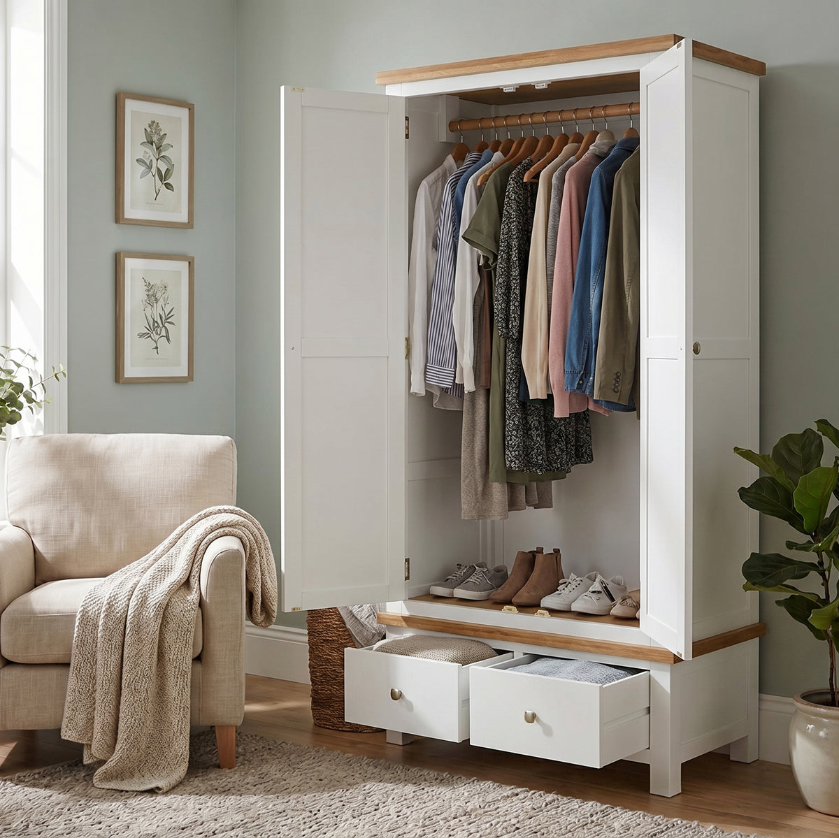 Drayton Painted Double Wardrobe with Drawers - Bridgnorth Furniture