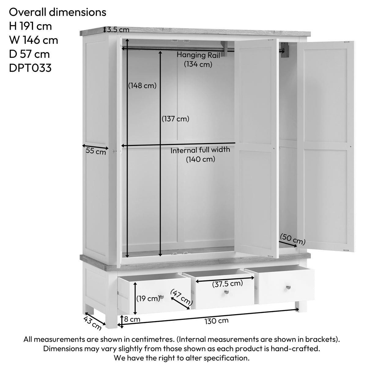 Drayton Painting Tripple Wardrobe - Bridgnorth Furniture