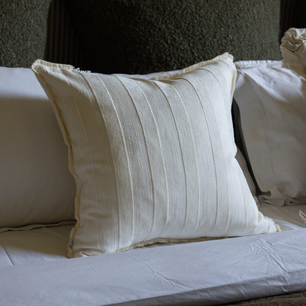 Ellenvale Interiors Isla Cream Stripe Cushion - fringed edge - Bridgnorth Furniture