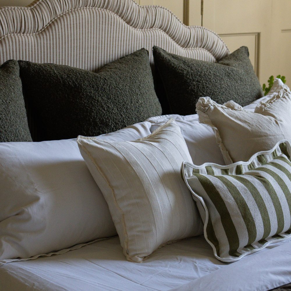 Ellenvale Interiors Isla Cream Stripe Cushion - fringed edge - Bridgnorth Furniture