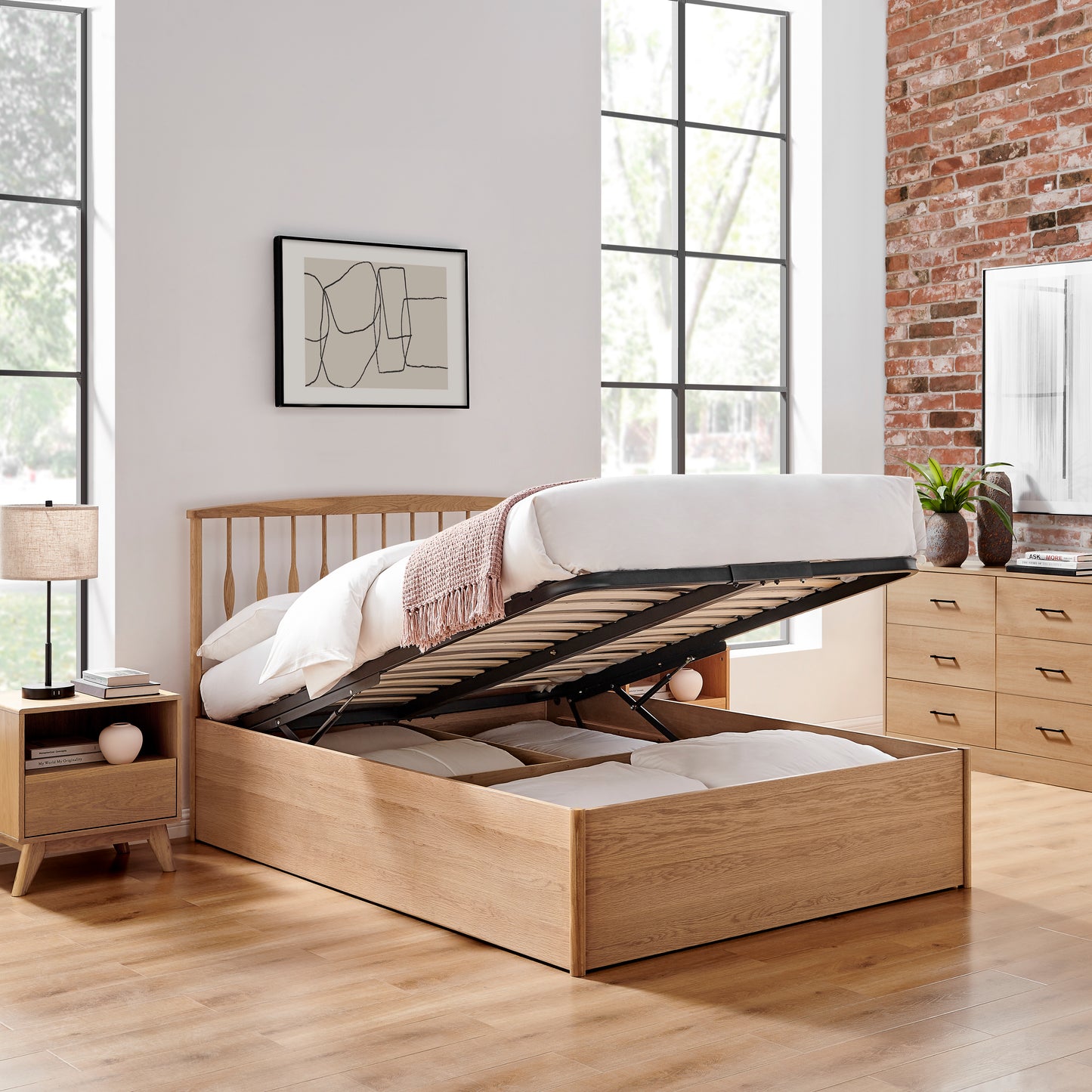 Juno Oak Ottoman Bed - Bridgnorth Furniture