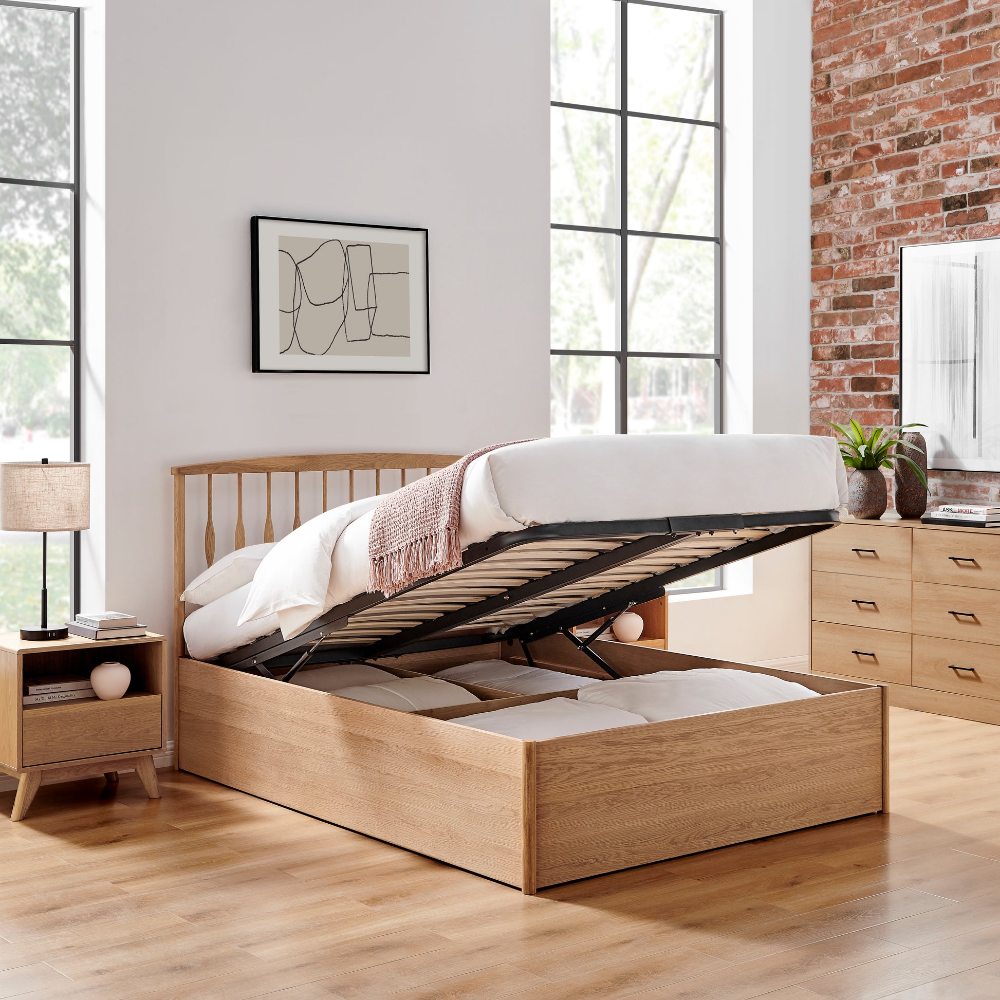 Juno Oak Ottoman Bed - Bridgnorth Furniture