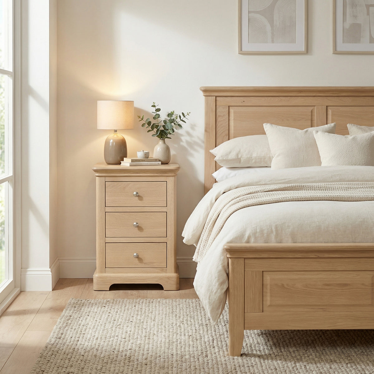 Stretton Oak 3 Drawer Bedside Table - Bridgnorth Furniture