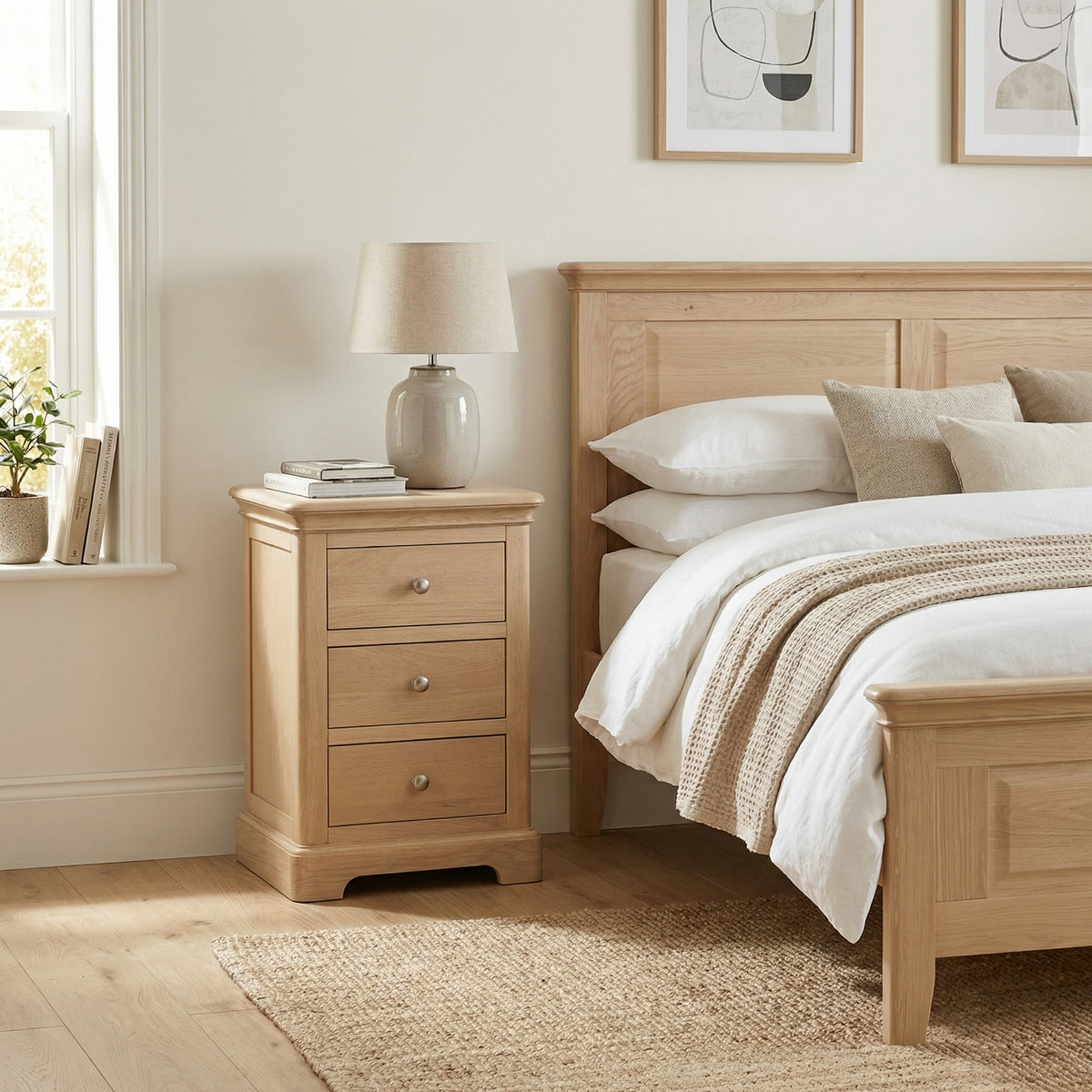 Stretton Oak 3 Drawer Bedside Table - Bridgnorth Furniture