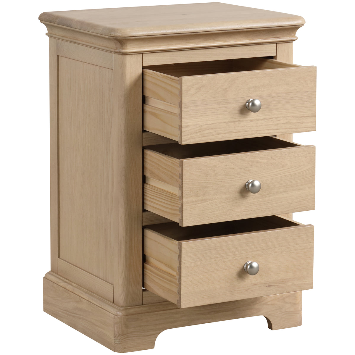Stretton Oak 3 Drawer Bedside Table - Bridgnorth Furniture