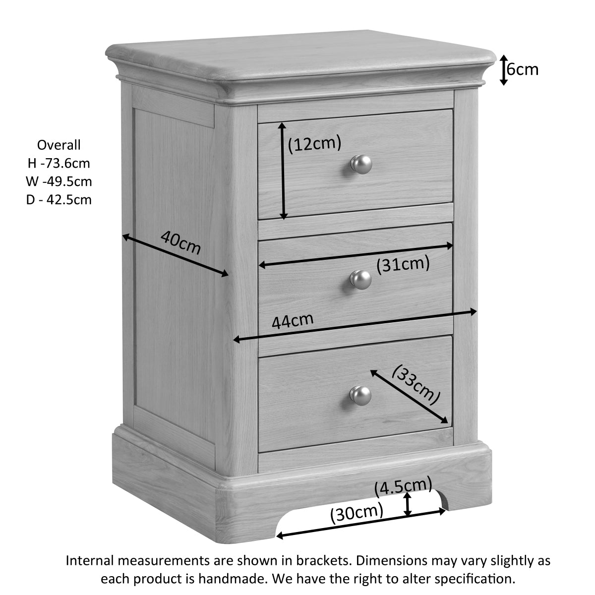 Stretton Oak 3 Drawer Bedside Table - Bridgnorth Furniture