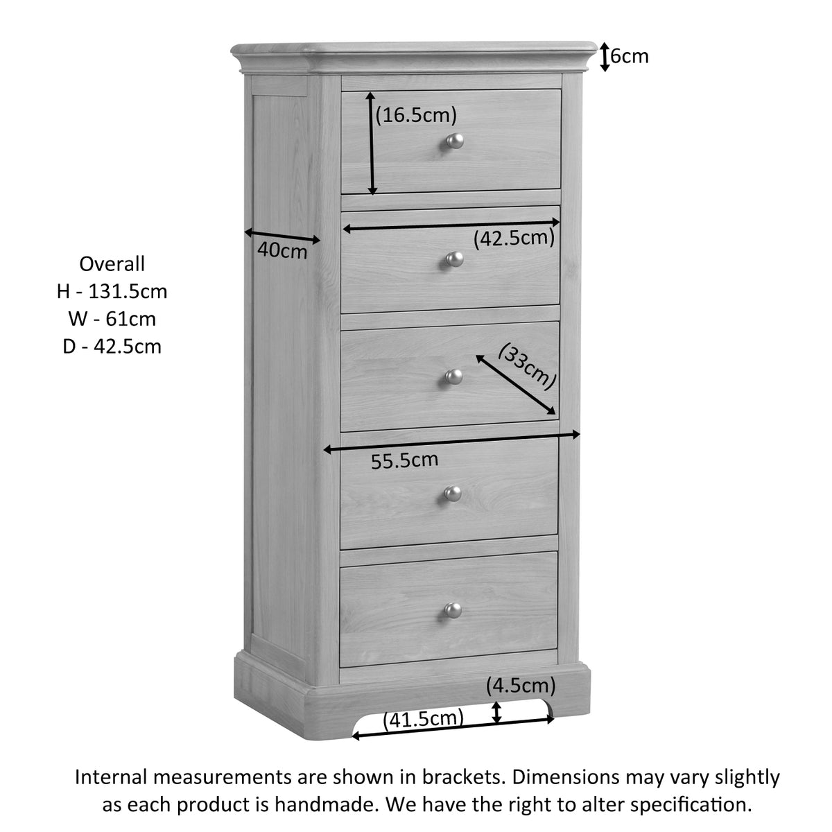 Stretton Oak 5 Drawer Wellington - Bridgnorth Furniture