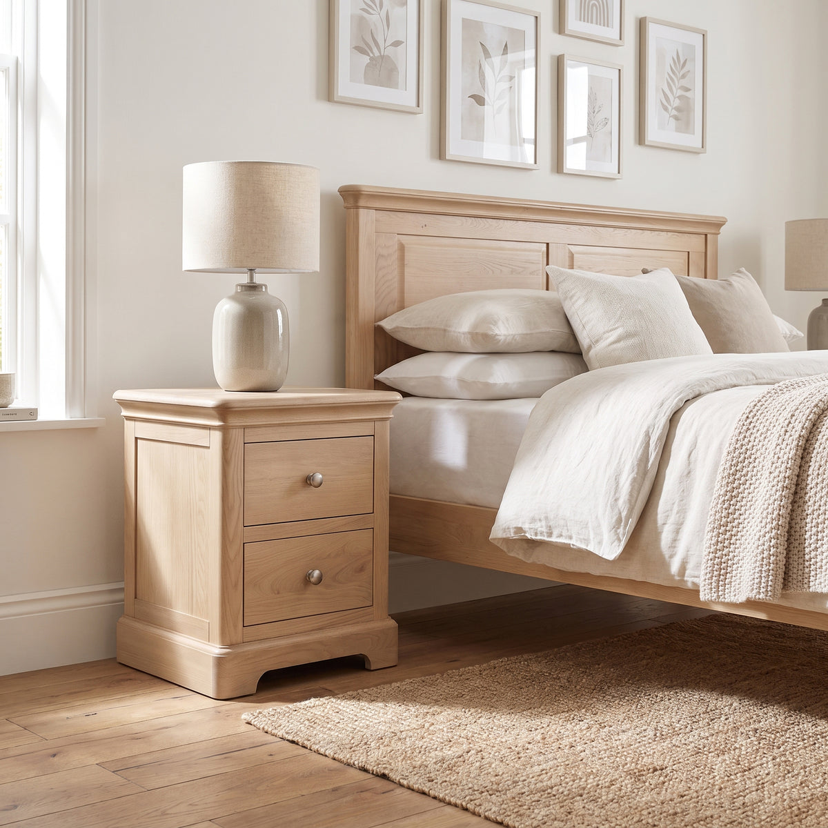 Stretton Oak 2 Drawer Bedside Table - Bridgnorth Furniture