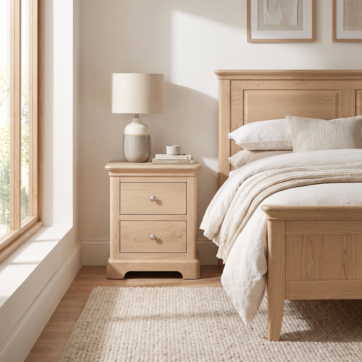 Stretton Oak 2 Drawer Bedside Table - Bridgnorth Furniture