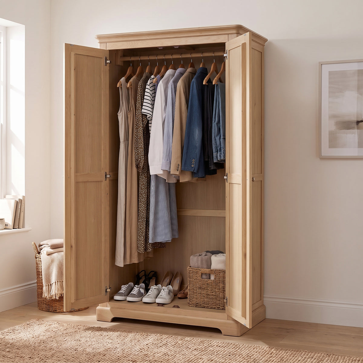Stretton Oak All Hanging Double Wardrobe - Bridgnorth Furniture