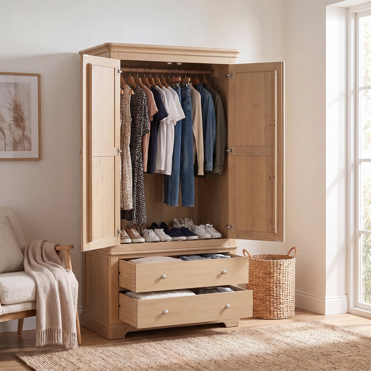 Stretton Oak 2 Drawer Double Wardrobe