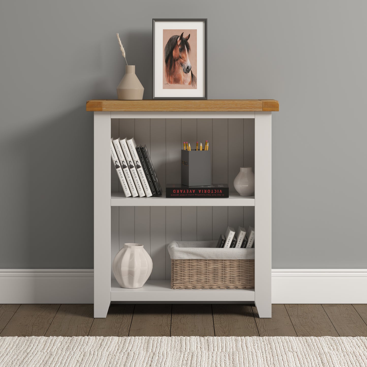 Highley Painted Oak Low Bookcase - Bridgnorth Furniture