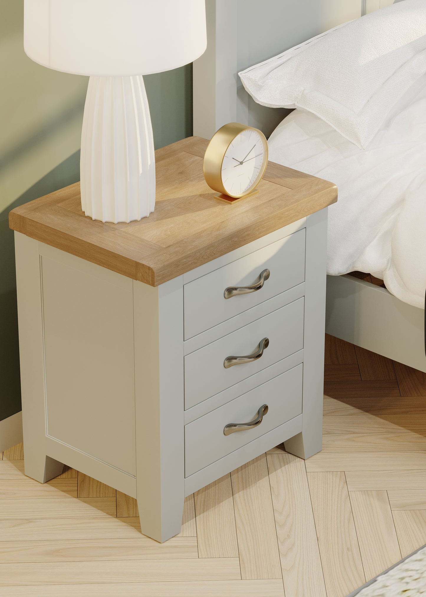 Ashford Painted Oak 3 Drawer Bedside - Bridgnorth Furniture