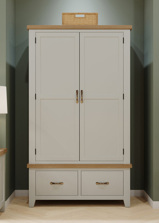 Ashford Painted Oak Gents Wardrobe with 2 Drawers - Bridgnorth Furniture