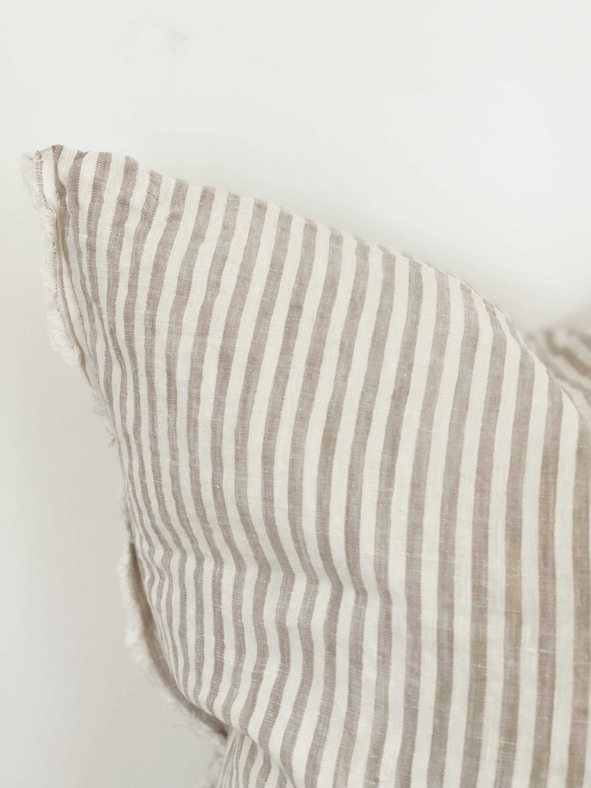 Esmee Linen Cushion Cover – Frayed Edge Natural Beige Stripe - Bridgnorth Furniture