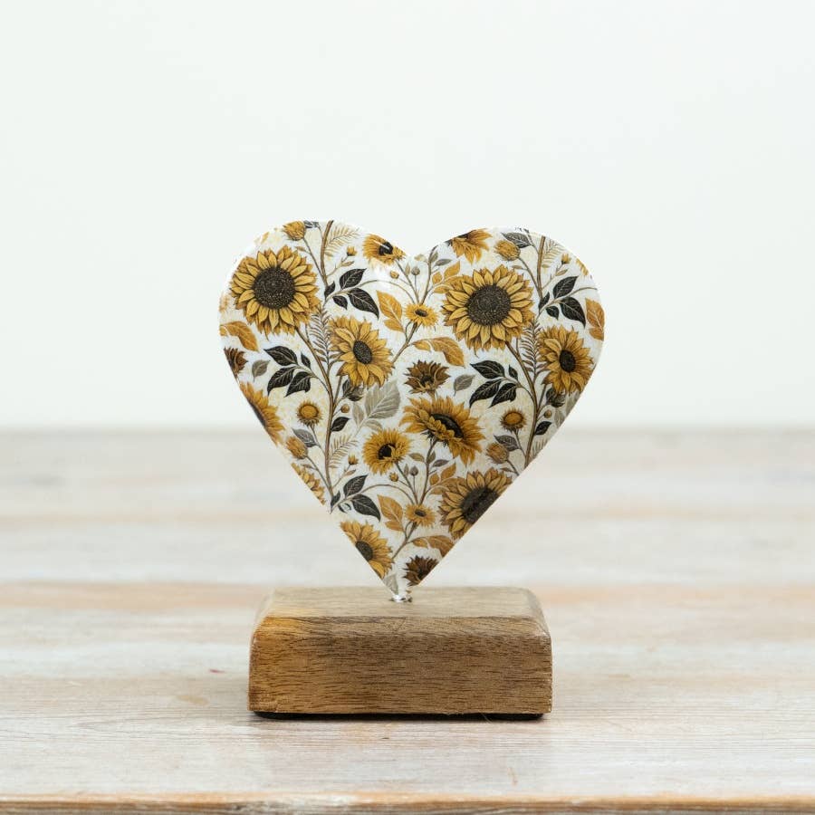 Sunflower Heart on Wood Base, 12cm - Bridgnorth Furniture