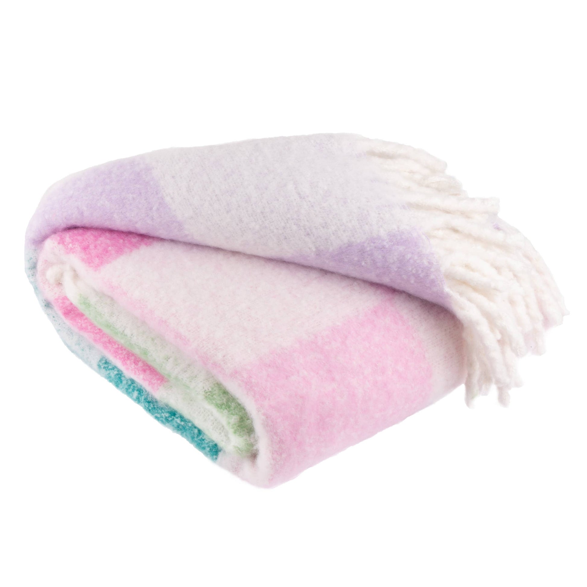 Maisie Checked Tasselled Throw Aqua Blossom - Bridgnorth Furniture
