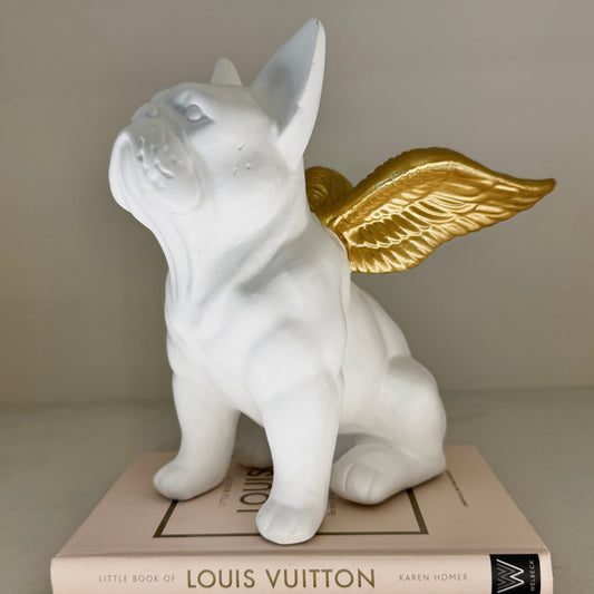 Angel White & Gold French Bull Dog Decorative Ornament - Bridgnorth Furniture