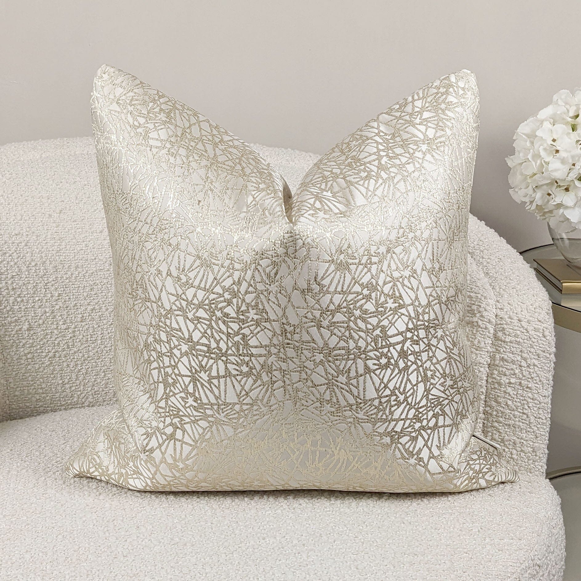 Arya Cream & Gold Geometric Print Cushion - 50x50cm - Bridgnorth Furniture