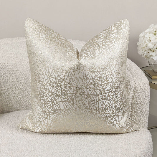Arya Cream & Gold Geometric Print Cushion - 50x50cm - Bridgnorth Furniture